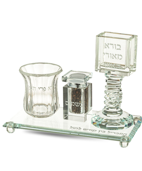 סט הבדלה קריסטל שקוף עם מגש 25X12.5