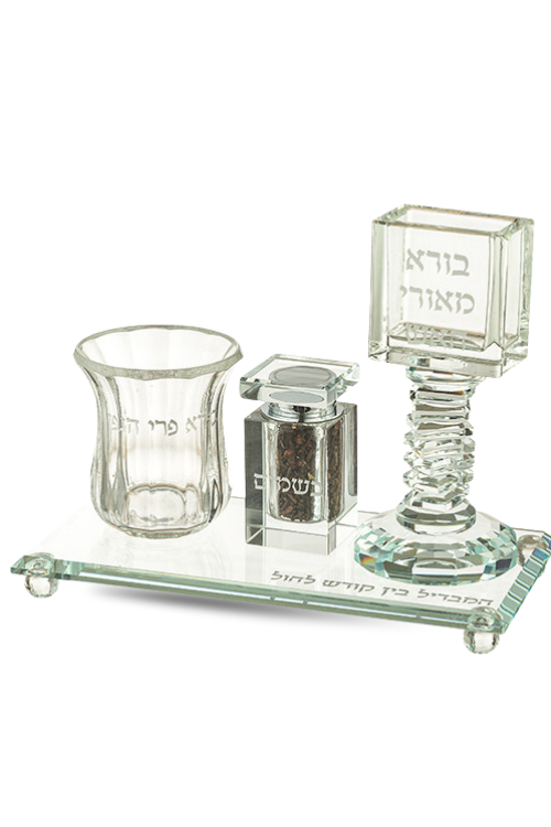 סט הבדלה קריסטל שקוף עם מגש 25X12.5